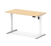 Air Lite 1200 x 600mm Height Adjustable Office Desk Maple Top Cable Ports White Leg