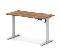 Air Lite 1200 x 600mm Height Adjustable Office Desk Walnut Top Cable Ports Silver Leg