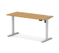 Air Lite 1400 x 600mm Height Adjustable Office Desk Oak Top Cable Ports Silver Leg