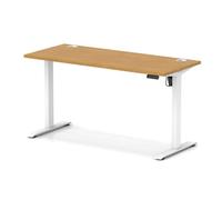 Air Lite 1400 x 600mm Height Adjustable Office Desk Oak Top Cable Ports White Leg