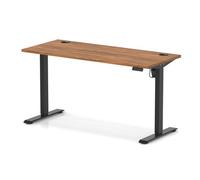 Air Lite 1400 x 600mm Height Adjustable Office Desk Walnut Top Cable Ports Black Leg