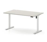 Air Lite 1400 x 800mm Height Adjustable Office Desk Dove Grey Top Cable Ports White Leg