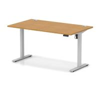 Air Lite 1400 x 800mm Height Adjustable Office Desk Oak Top Cable Ports Silver Leg