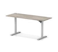 Air Lite 1600 x 600mm Height Adjustable Office Desk Grey Oak Top Cable Ports Silver Leg