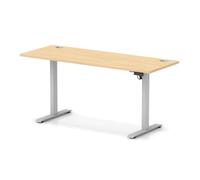 Air Lite 1600 x 600mm Height Adjustable Office Desk Maple Top Cable Ports Silver Leg