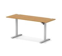 Air Lite 1600 x 600mm Height Adjustable Office Desk Oak Top Cable Ports Silver Leg