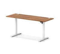 Air Lite 1600 x 600mm Height Adjustable Office Desk Walnut Top Cable Ports White Leg