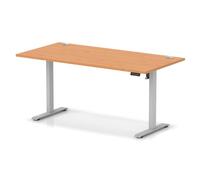 Air Lite 1600 x 800mm Height Adjustable Office Desk Beech Top Cable Ports Silver Leg