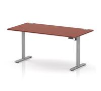 Air Lite 1600 x 800mm Height Adjustable Office Desk Brick Red Top Cable Ports Silver Leg