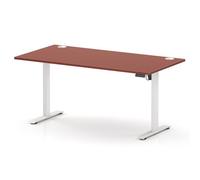 Air Lite 1600 x 800mm Height Adjustable Office Desk Brick Red Top Cable Ports White Leg