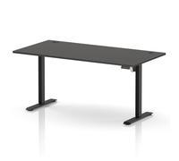 Air Lite 1600 x 800mm Height Adjustable Office Desk Carbon Grey Top Cable Ports Black Leg
