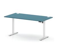 Air Lite 1600 x 800mm Height Adjustable Office Desk Dark Teal Top Cable Ports White Leg