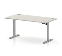 Air Lite 1600 x 800mm Height Adjustable Office Desk Dove Grey Top Cable Ports Silver Leg