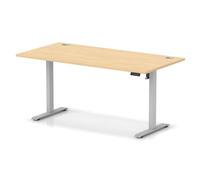 Air Lite 1600 x 800mm Height Adjustable Office Desk Maple Top Cable Ports Silver Leg