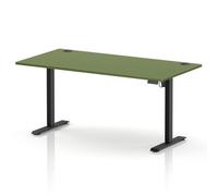 Air Lite 1600 x 800mm Height Adjustable Office Desk Moss Green Top Cable Ports Black Leg