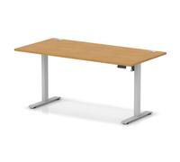 Air Lite 1600 x 800mm Height Adjustable Office Desk Oak Top Cable Ports Silver Leg