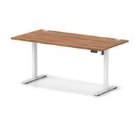 Air Lite 1600 x 800mm Height Adjustable Office Desk Walnut Top Cable Ports White Leg