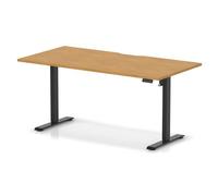 Air Lite 1600 x 800mm Scalloped Edge Height Adjustable Office Desk Oak Top Black Leg