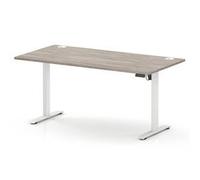 Air Lite 1600 x 800mm Height Adjustable Office Desk Grey Oak Top Cable Ports White Leg