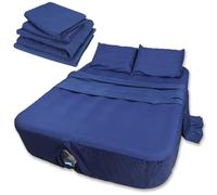 Air Mattress Sheet Set Twin Size- 3 Pieces Soft & Breathable Deep Pocket Sheets Set for 16-24 Inch Inflatable Bed with Flat Sheet, Fitted Sheet and Pillowcase, Ideal for Camping, RV, Guest Room, Blue