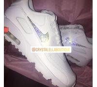 Air Max 90's in White with Dazzling Sparkling Crystals on the Nike Tick Logos ♡