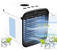 Air Mini Cooler Portable Air Conditioner, 4-in-1 Mini Personal Space Cooler, Humidifier & Purifier, 3 Speeds and 7 LED Lights, Leakproof (B-White) Mini Fan