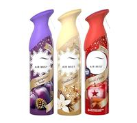 Air Mist Bundle 3 x 185ml, OdourClear Technology, Spiced Apple, Vanilla Cookie & Sugarplum Delight, Light Long Lasting Room Freshener Spray for Bedrooms, Bathrooms, Kitchens and Everyday Home Use