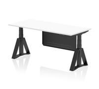 Air Modesty 1800 x 800mm Height Adjustable Office Desk White Top Black Leg With Black Steel Modesty Panel with Piste Foot