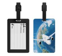 Air Plane Sky Aircraft Earth Travel Luggage Tag Suitcase Marker Travel Baggage Identifier with Boarding Card Holder Sturdy TPU Travel Label for Suitcases and Work Bags