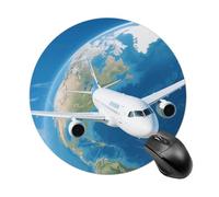 Air Plane Sky Aircraft Earth Travel Mouse Pad Round Mouse Mat Leather Non-Slip Rubber Base Mousepad Waterproof Computer Mouses Pad for Laptop Wireless Mouses Keyboard Home Office