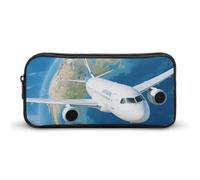 Air Plane Sky Aircraft Earth Travel Pencil Case Large Capacity, Durable Pencil Pouch Portable Small Cosmetic Bag with Metal Zipper, Simple Makeup Pouch Aesthetic Toiletry Bag for Travel Office