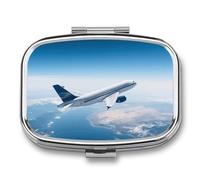 Air Plane Sky Pill Box Travel Pill Organizer 2-Compartment with Mirror Design Portable Square Medicine Case for Vitamins, Jewelry & Essentials Durable Pocket Pillcase for Purse, Camping