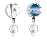 Air Plane Sky Retractable Work Badge Holder Keychain Badge Reel 24.4" Cord & 360° Swivel Alligator Clip Heavy Duty Id Name Tag Holder for Nurses Doctors Teachers Office Workers