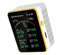 Air Pollution Meter Air Detector CO2 PM2.5 Formaldehyde TVOC Temperature Humidity Meter Accurate Tester Home Assessment (White Plus Yellow)