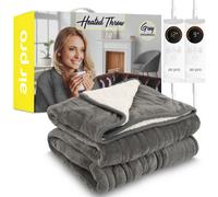 Air Pro Heated Throw - Dual Control Electric Blanket - Digital Controller - 6 Settings - King Size 230X250Cm - Grey Shearling