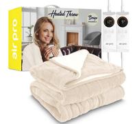 Air Pro Heated Throw - Dual Control Electric Blanket - Digital Controller - 6 Settings - King Size 230X250Cm - Beige Shearling