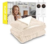 Air Pro Heated Throw - Dual Control Electric Blanket - Digital Controller - Timer up to 9 hours, 6 Heat Settings, Auto Shutoff - Machine Washable - King Size 230x250cm - Grey Shearling