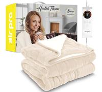 Air Pro Heated Throw - Electric Blanket - Digital Controller - Timer up to 9 hours, 6 Heat Settings, Auto Shutoff - Machine Washable - Double 150x200cm - Beige Shearling