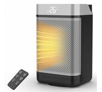 Air Pro Portable Electric Space Heater 10" - Energy Efficient PTC Ceramic Heater - 90 degree Oscillation, Remote Control, Tip Over & Overheat Protection, Built In Thermostat LED Display 1-12HR Timer