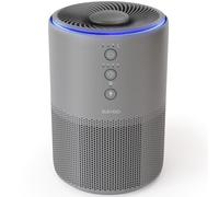 Air Purifier for Home & Bedroom, Quiet HEPA Filter for Smoke, Pet Dander, Odours with Fragrance Sponge & 4 Speed for Sleep, 4 × Replacement pre-filters for Bedroom Office, Blue Ambient Light, Grey