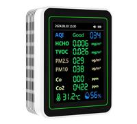 Air Quality Detector with TFT Color Screen for CO2 HCHO TVOC PM2.5 PM10 Temperature and Humidity - Multi Functional Sensor with 2000mAh Rechargeable Battery and Data Curve Display (White)