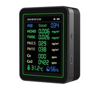 Air Quality Detector with TFT Color Screen for CO2 HCHO TVOC PM2.5 PM10 Temperature and Humidity - Multi Functional Sensor with 2000mAh Rechargeable Battery and Data Curve Display (Black)