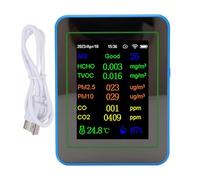 Air Quality Meter 12 in 1 Smart Detect Indoor Battery Powered WiFi CO2 TVOC HCHO Temp Humid Time Display (Blanco y azul)