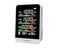 Air Quality Monitor, 5 In 1 CO2 Detector Air Quality Monitor Carbon Dioxide Detector Portable Digital Temperature Humidity Tester HCHO TVOC CO2 Meter,for Home Office School Hotel