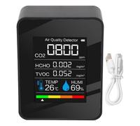 Air Quality Monitor 5 in 1 Multifunctional CO2 TVOC HCHO Temperature Humidity Detector with Alarm Clear LCD Color Screen for Home Office Indoor Air Quality Testing ABS Material