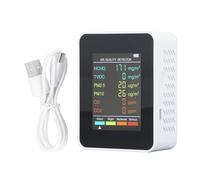 Air Quality Monitor Portable LCD Backlight Screen CO2 TVOC HCHO PM2.5 PM10 Detector with Alarm for Home Office Indoor Air Quality Testing ABS Material USB Charging (White)
