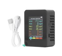 Air Quality Monitor Portable LCD Backlight Screen CO2 TVOC HCHO PM2.5 PM10 Detector with Alarm for Indoor Air Quality Testing Home Office ABS Material (Black)