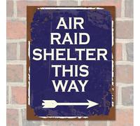 AIR RAID SHELTER This Way Arrow Direction Retro Metal Sign Man Cave Bar Pub Plaque Vintage Gift