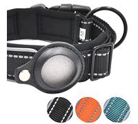 Air tag Dog Collar, Adjustable Nylon Collar for Pets with Apple Airtag Dog Collar Holder Lightweight & Comfortable Reflective Pet Pet Dog Accessories (Black, Large)