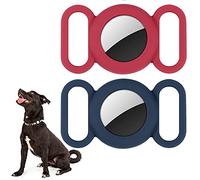Air-tag Dog Collar,Silicone Case for GPS Tracking Finder,Protective Cover Compatible with Apple Air-tag,Safety and Anti-lost,Dog Collar Cat Loop Holder Pet Accessories (Blue-red)